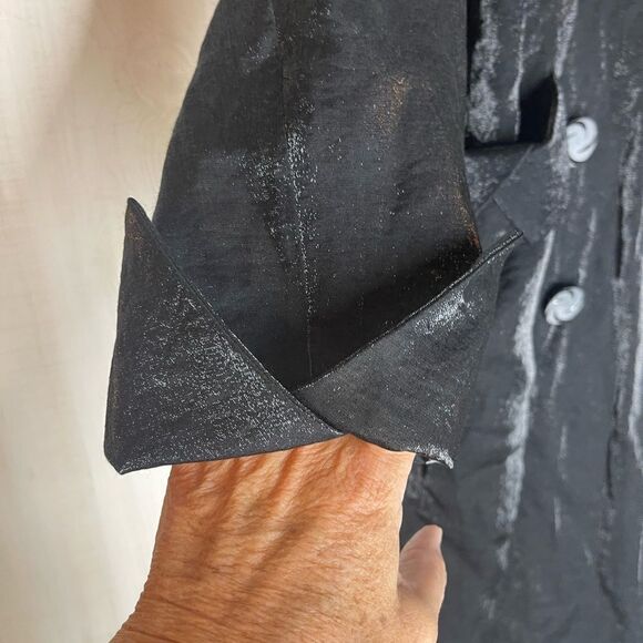 TULLE black double breasted long sleeve shimmering coat yellow lining, medium - Picture 14 of 15